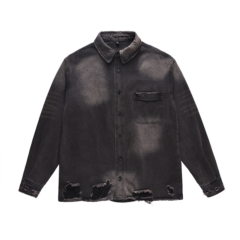 Denim Jacket Vintage - Men's High Street Ripped Jeans Jacket