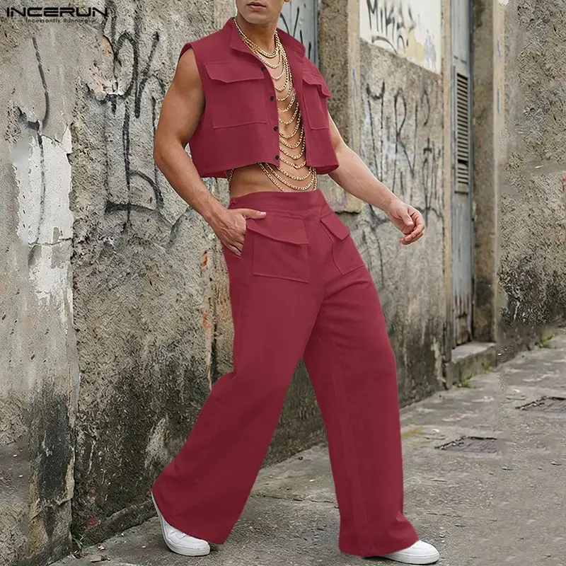 Mens Fashion Casual Outfits - INCERUN Men Sets Solid Sleeveless Crop