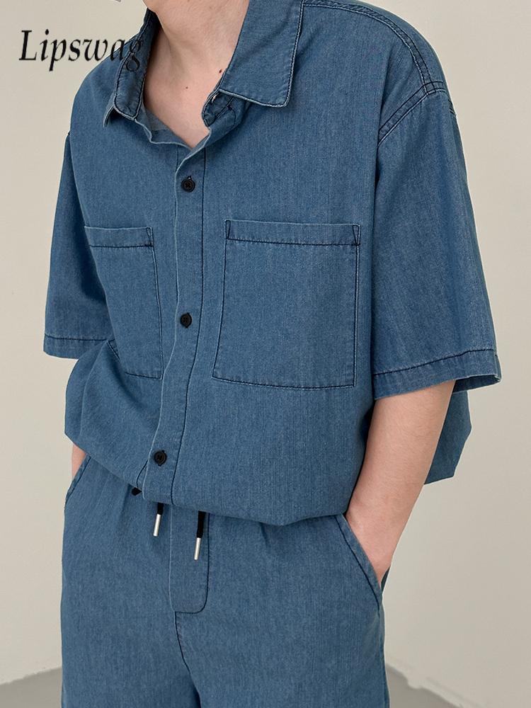 Jeans Shirt Fashion For Men - Streetwear Vintage Mens Jean Two Piece