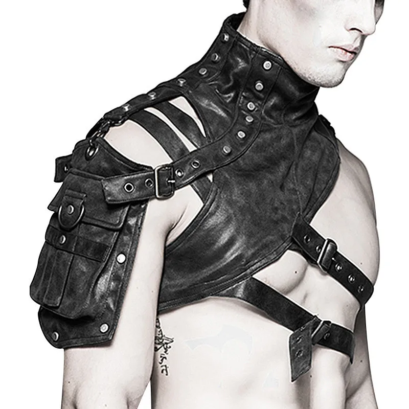 Men'S Fashion Leather Jacket - Steampunk Medieval Leather Armor One Shoulder