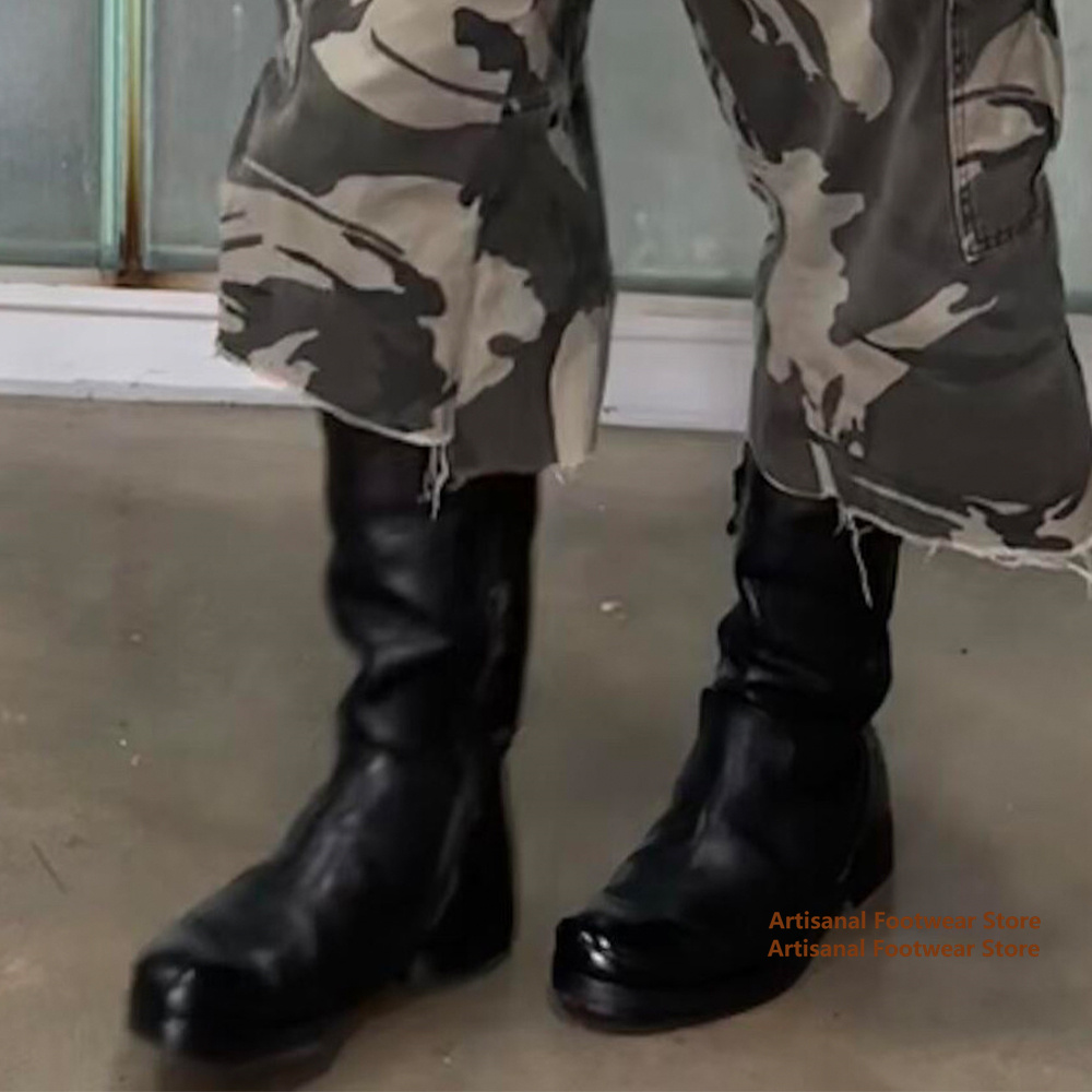 Chelsea Boots Men - High Top Round Toe Motorcycle Boots
