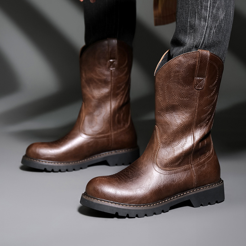 Men Fashion Vintage - Fashion Mens Cowboy Boots New Embroidery