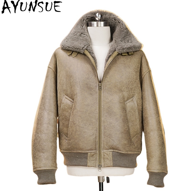 Men'S Fashion Leather Jacket - AYUNSUE High-end Natural Fur Coat Men