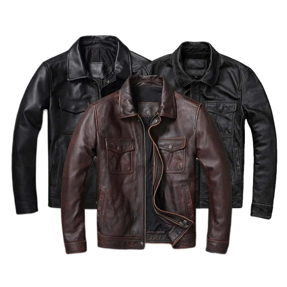 Men'S Fashion Leather Jacket - Vintage Brown Red Genuine Leather Jacket