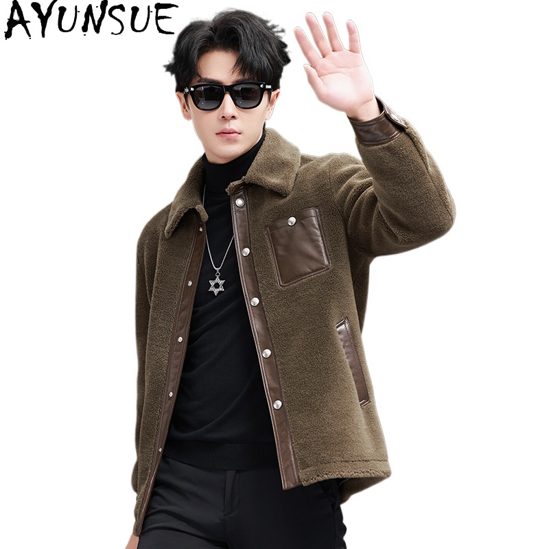 Men'S Fashion Leather Jacket - AYUNSUE 100% Wool Coat for Men