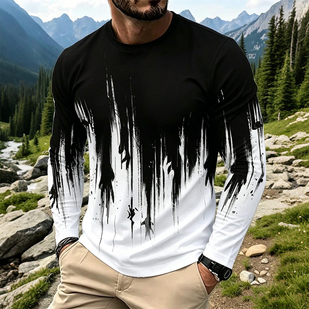 Men Fashion Vintage - Men's Gradient Ink Splash Long Sleeve