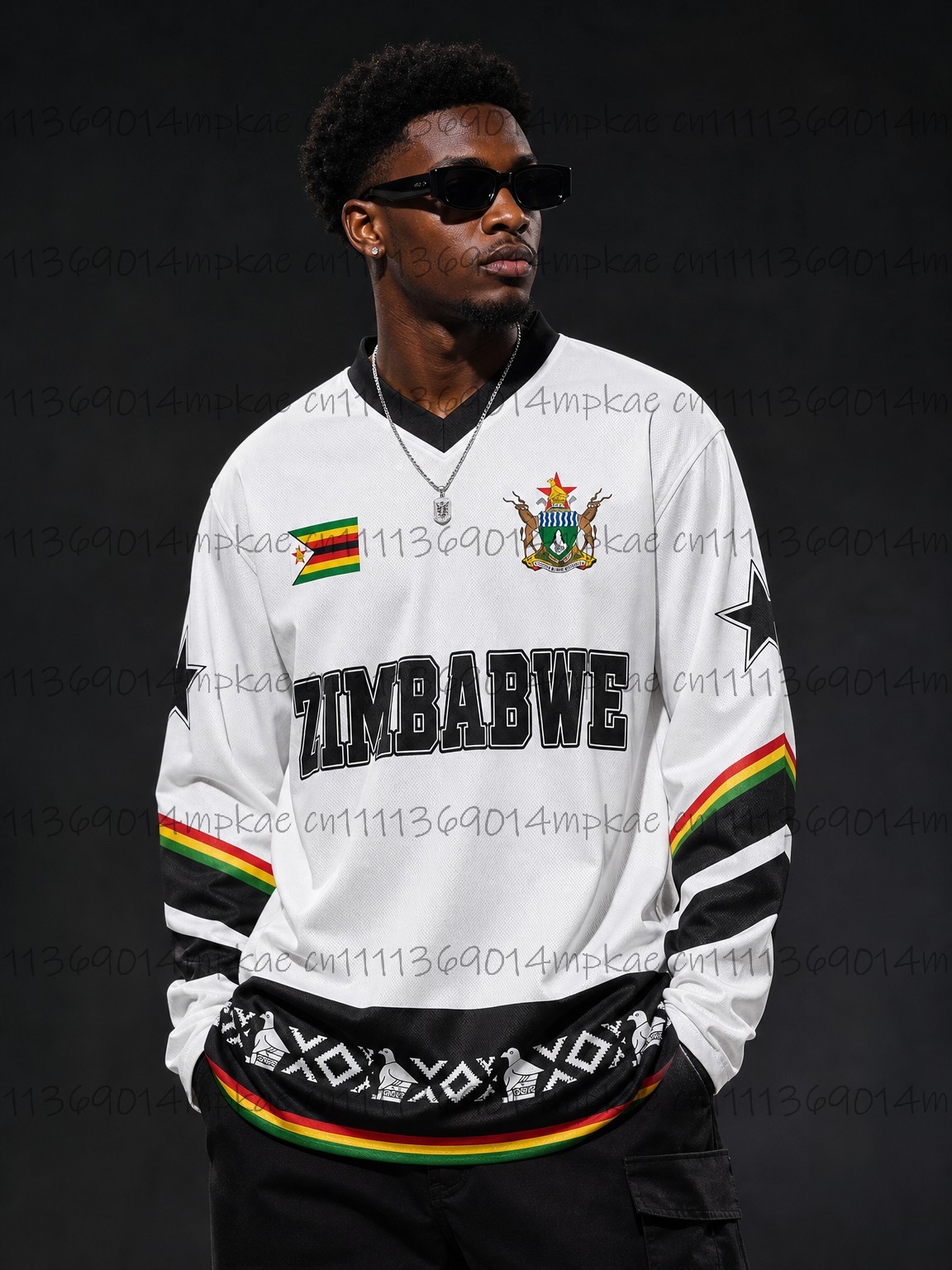 Men'S Fashion V Neck T Shirts - Autumn Zimbabwe Ethnic Street Style Printed