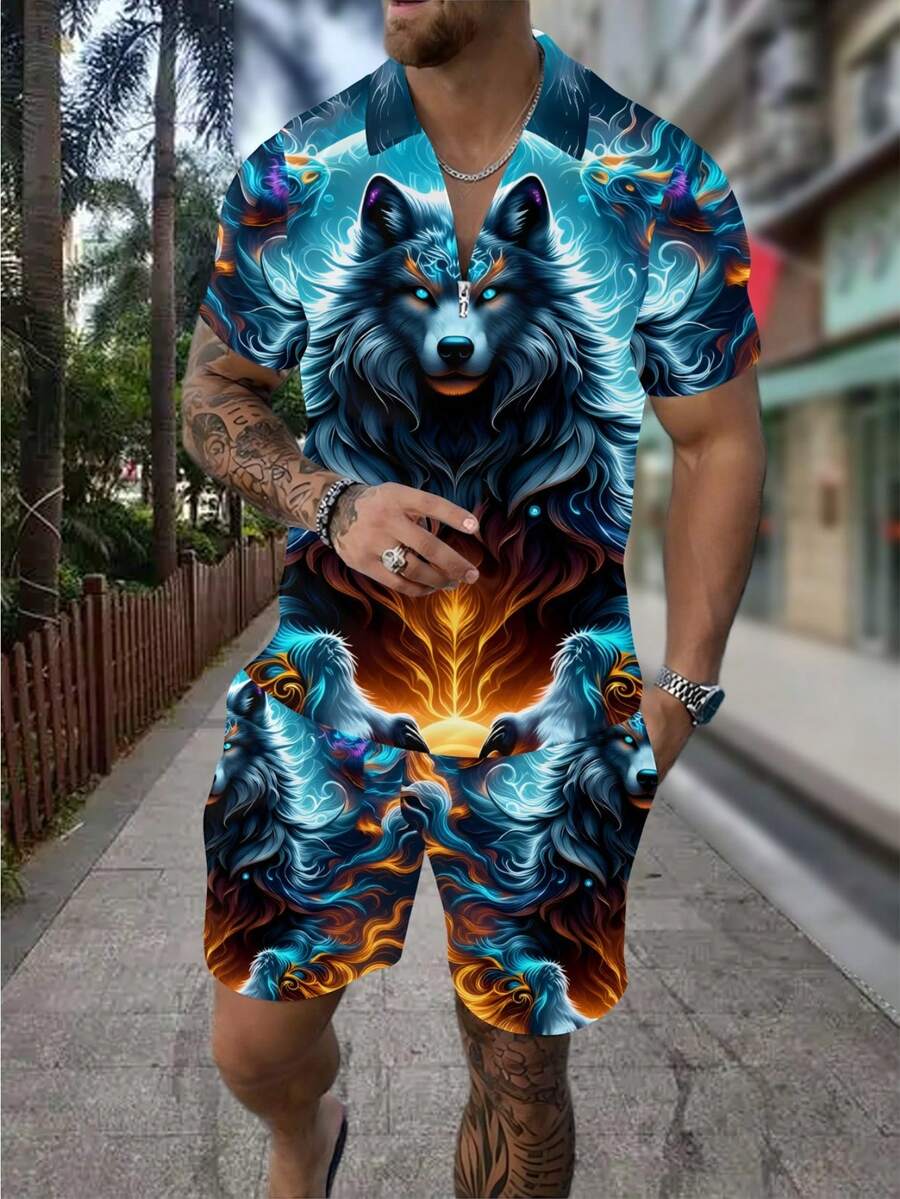 Men's Fashion 3D Wolf Print Zi - đánh giá và giá Men'S Fashion Polo Shirt