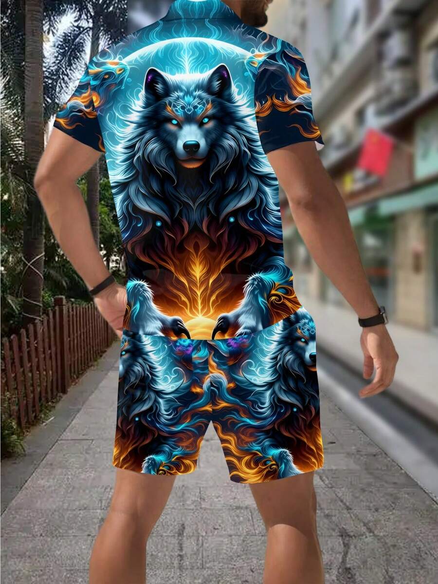 Men's Fashion 3D Wolf Print Zi - đánh giá và giá Men'S Fashion Polo Shirt