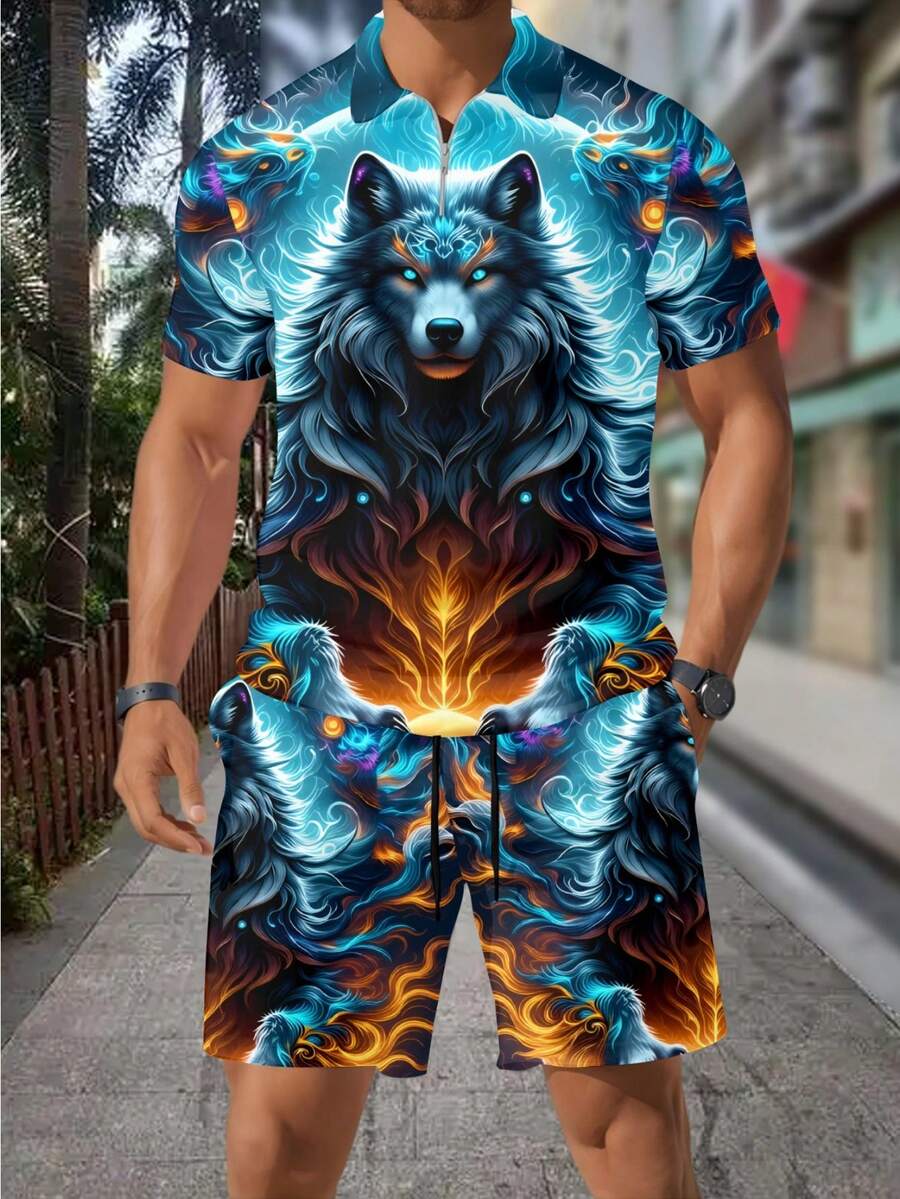 Men's Fashion 3D Wolf Print Zi - đánh giá và giá Men'S Fashion Polo Shirt