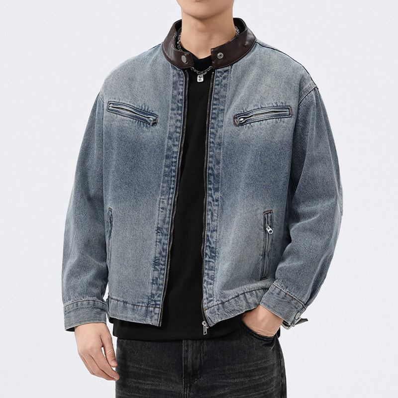 Stand Leather Collar Denim Jac - đánh giá và giá Men'S Fashion Leather Jacket