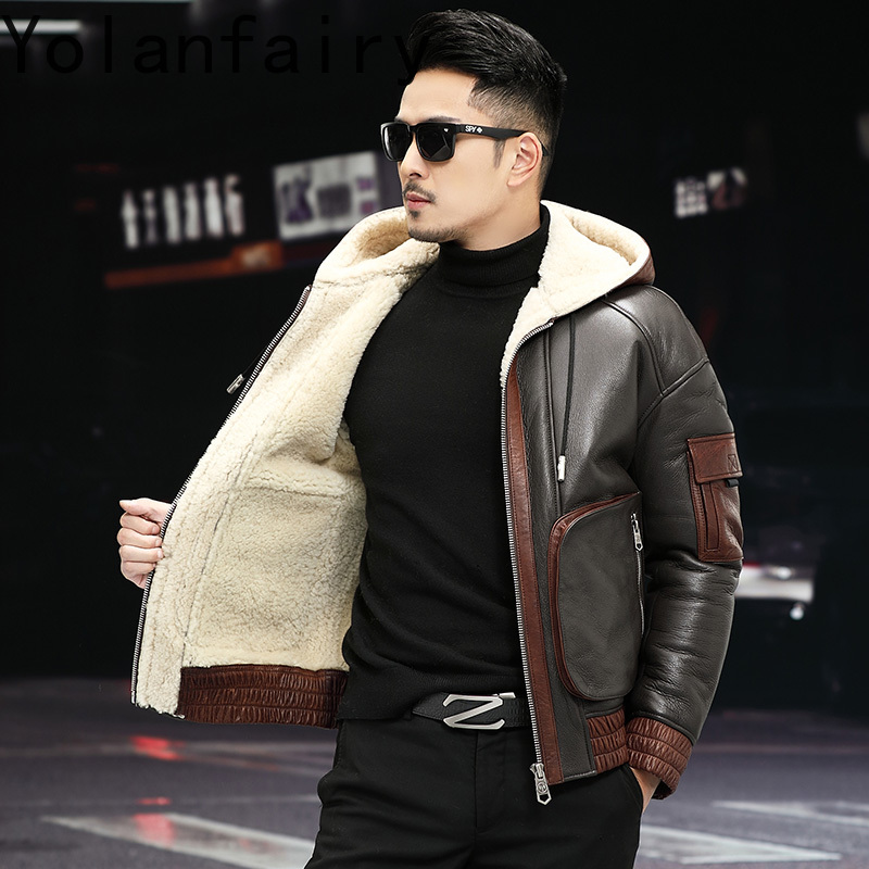 YOLANFAIRY Natural Wool Fur Co - đánh giá và giá Men'S Fashion Leather Jacket