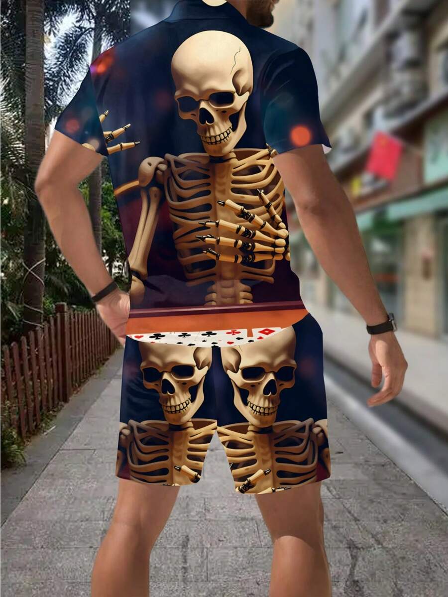 3D Skull Skeleton Bullet Print - đánh giá và giá Men'S Fashion Polo Shirt