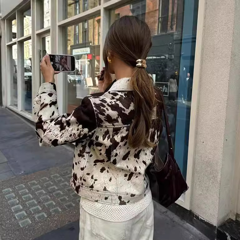 Women's Turn-down Collar Print - đánh giá và giá Denim Jacket Vintage