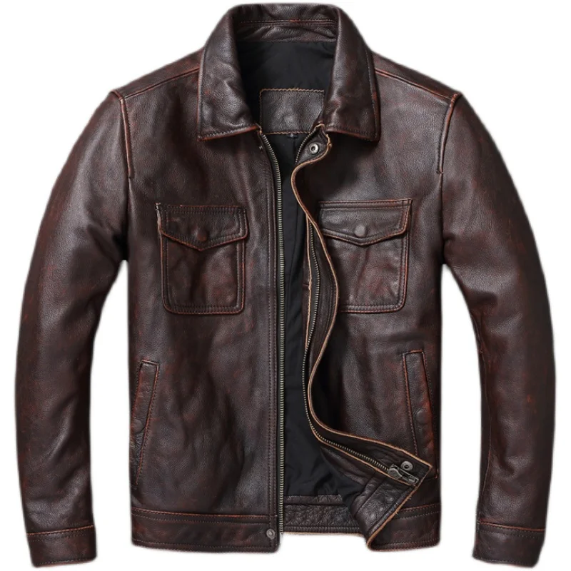 Vintage Brown Red Genuine Leat - đánh giá và giá Men'S Fashion Leather Jacket