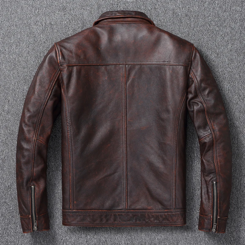 Vintage Brown Red Genuine Leat - đánh giá và giá Men'S Fashion Leather Jacket