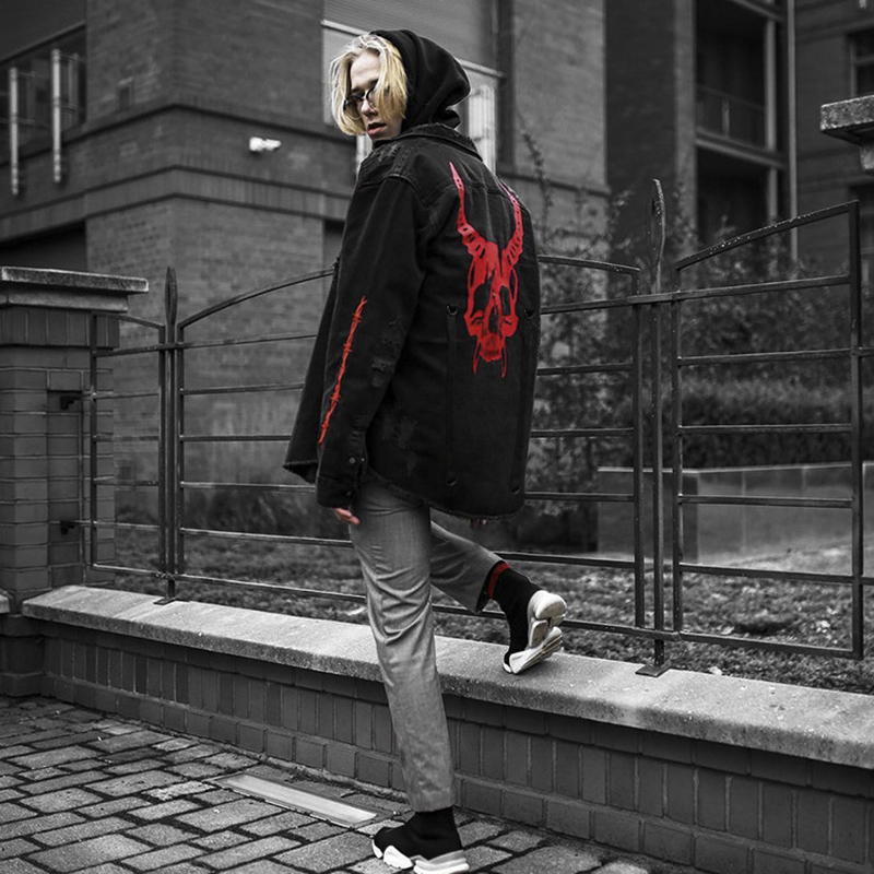Skull Printing Denim Jacket Me - đánh giá và giá Denim Jacket Vintage