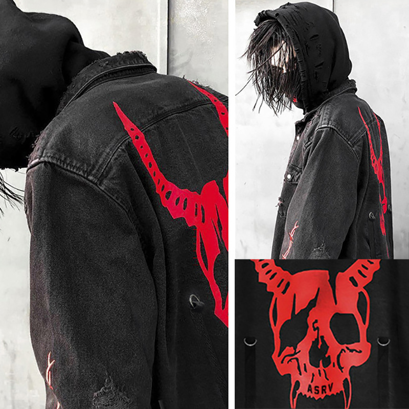 Skull Printing Denim Jacket Me - đánh giá và giá Denim Jacket Vintage